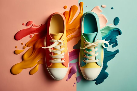 Vibrant Shoes on Pastel Background. AIの素材