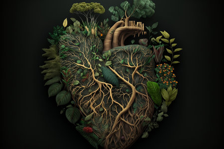 Human heart made of plants and trees. AIの素材
