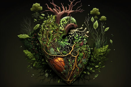 Human heart made of plants and trees. AIの素材