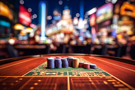 Empty Table with Blurred Casino Background Photo AIの素材