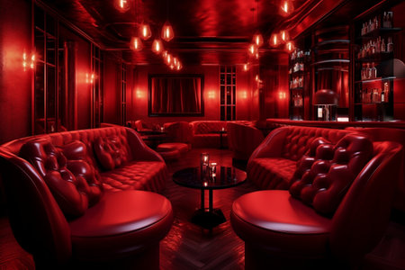 Opulent Red Lounge Luxury Nightclub and Restaurant Interior Generative AIの素材