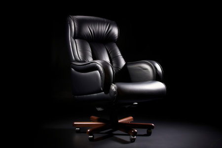 Sleek Leather Office Chair on Black Background Generative AIの素材