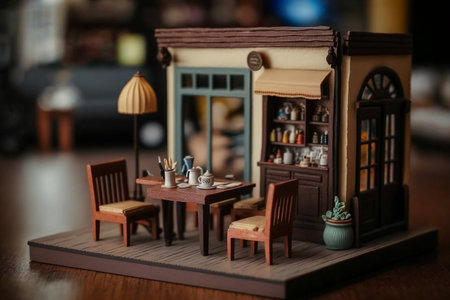 Cafe Model on Wooden Table. AIの素材