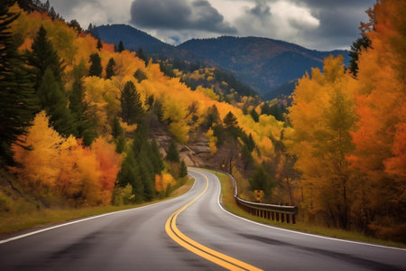 Scenic Autumn Mountain Road with Spectacular Views. AIの素材