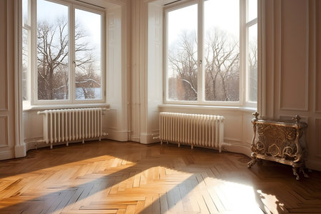 Radiator Heat by Window with Heated Floor. AIの素材