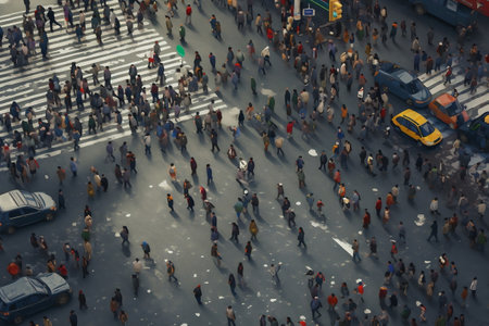 Aerial View of Pedestrians Walking on the Road. AIの素材