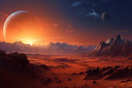 Red planet Mars - desert and mountain landscape. AIの素材