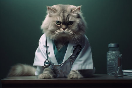 Cat wearing a doctor's medical uniform for a portrait. AIの素材
