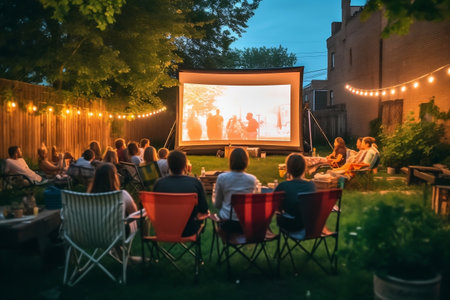 Starry outdoor movie night with loved ones. AIの素材