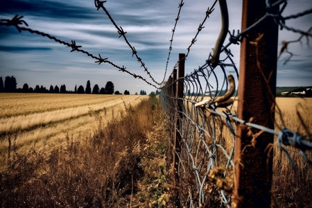 A visual depiction of a barbed wire fence. AIの素材