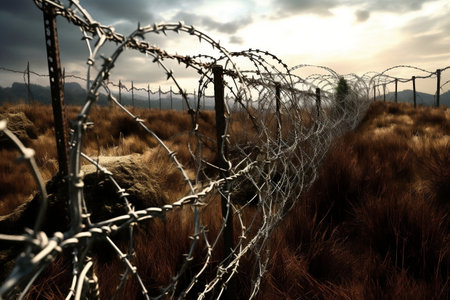 A visual depiction of a barbed wire fence. AIの素材