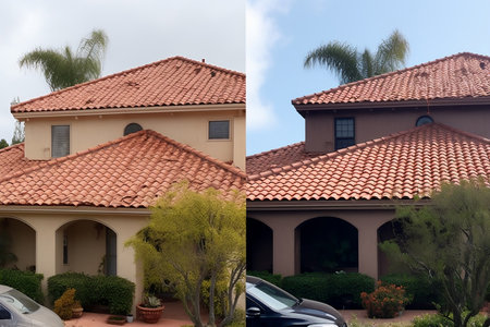 Roof cleaning and tile treatment transformation: Before and after AIの素材