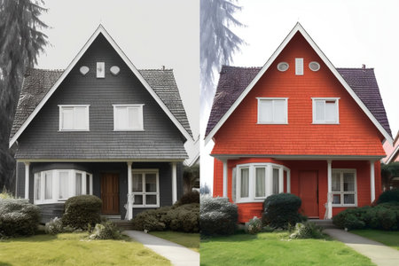 Before and after house painting transformation AIの素材