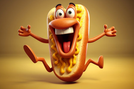 Happy hot dog cartoon character AIの素材