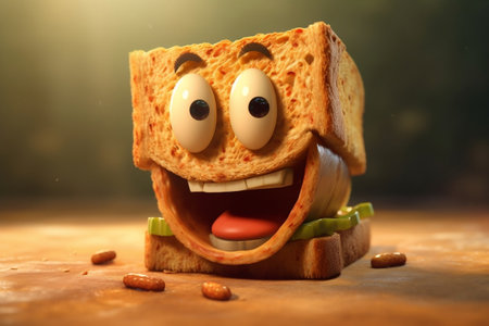 Happy sandwich cartoon character AIの素材