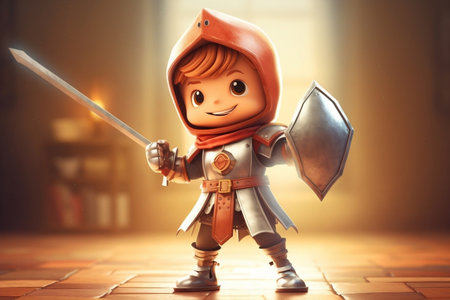 Cartoon character of a brave knight in shining armor AIの素材