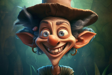 Character design of a mischievous fairy with a pointy hat AIの素材