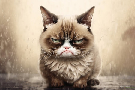 Cartoon character of a grumpy cat with a perpetual scowl AIの素材