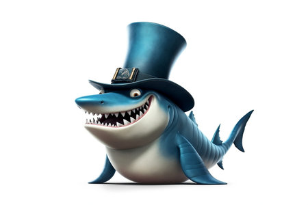 Character design of a shark with a top hat AIの素材
