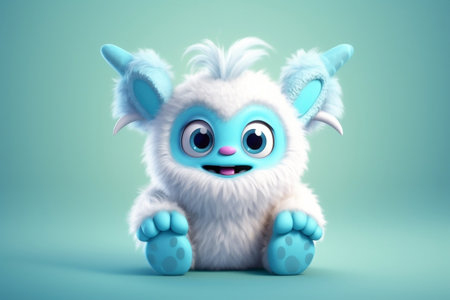Cartoon character of a cute and cuddly monster with floppy ears AIの素材