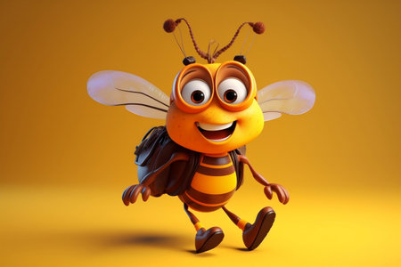 Cartoon character of a busy bee with a backpack AIの素材