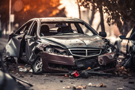 Crashed Car Aftermath of an Accident AIの素材
