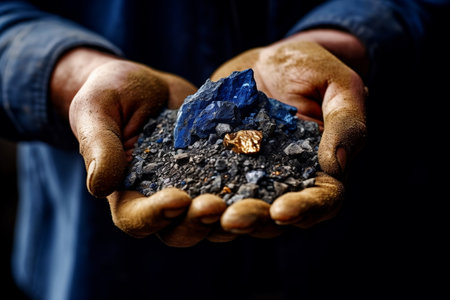 Artisanal Miner Holding Cobalt Deposit with Care. AIの素材