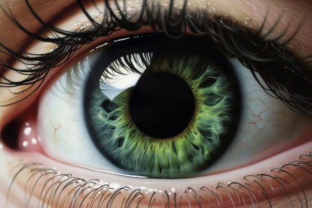 Close-Up: Green Iris with Black Pupil. AIの素材