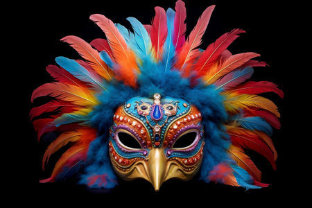 Mardi Gras Mask Adorned with Colorful Plumage. AIの素材