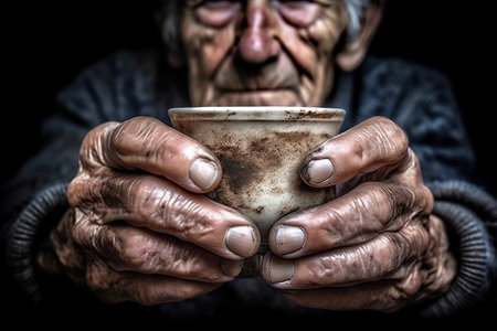 Aged Hands Grasping a Cup Timeless Elegance and Wisdomの素材