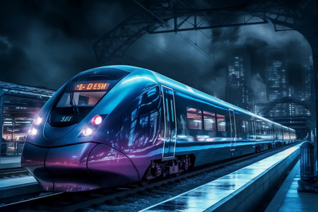 Sleek Modern Train Nighttime Hi-Tech Marvelの素材