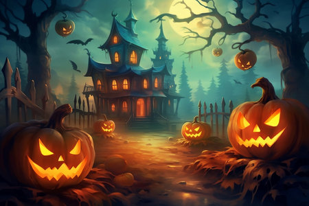 Glowing Pumpkins: Spooky Halloween Background Illuminatedの素材
