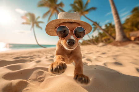 Adorable Puppy Hat and Sunglasses for a Playful Run AIの素材