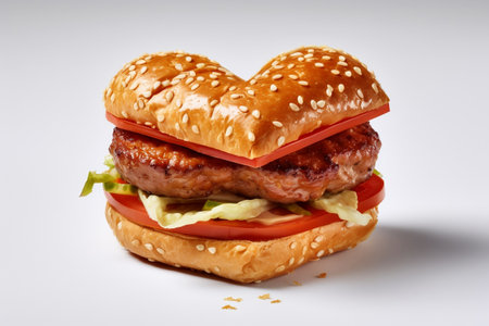 Love at First Bite Heart-Shaped Burger on a White Backgroundの素材