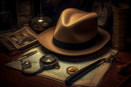 Detective Hat and Magnifying Glass. AIの素材