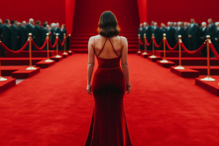 Behind-the-Scenes View of a Star Singer-Actress-Influencer on the Red Carpet. AIの素材