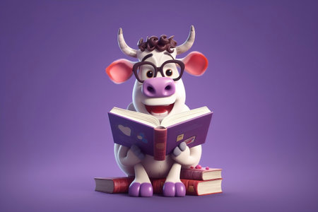 Adorable Cow Reading Bookの素材