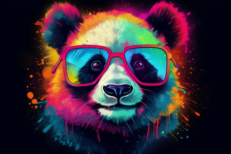 Vibrant Panda with Neon Glassesの素材