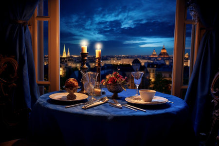 Romantic Dinner Setting Night View and Intimate Ambienceの素材