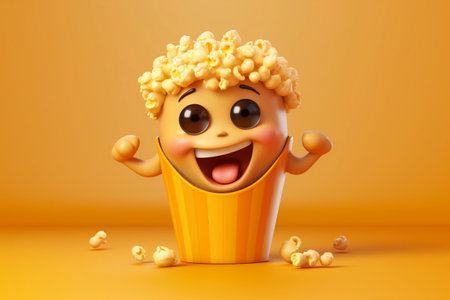 Irresistibly Cute Adorable Popcorn 3D Cartoon Character with a Smileの素材