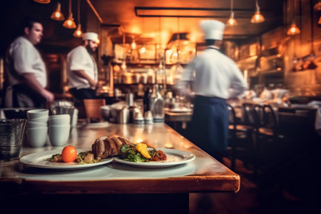 Ambience of a Crowded Restaurant Blurred Background with Dinersの素材