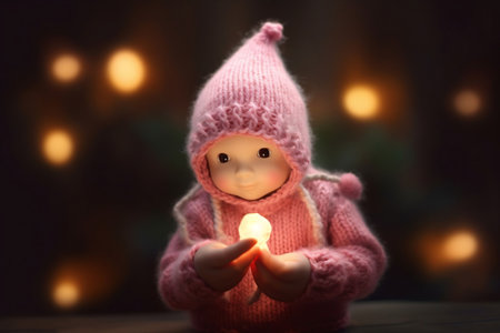 Charming Infant Gnome in Pink Knitted Attire Embracingの素材