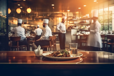 Ambience of a Crowded Restaurant Blurred Background with Dinersの素材