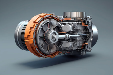 Cutaway View Electric Vehicle Motor Revealed on Gray Backgroundの素材