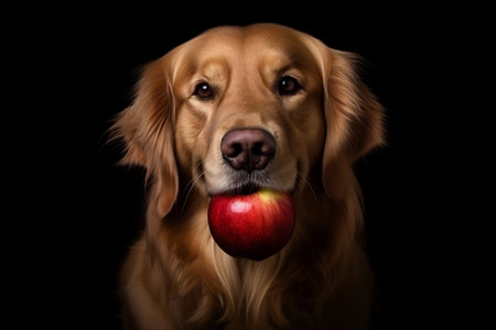 Golden Retriever Playful Pup with an Apple in its Mouthの素材