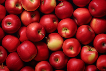 Bird's Eye View Ripe Red Apples in a Vibrant Displayの素材