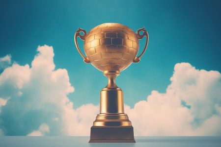 Victory in the Skies Winner's Trophy Against a Sky Backgroundの素材