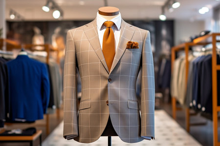 Timeless Suit Displayed in a Fashion Store. AIの素材