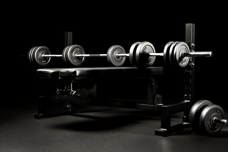 Barbell Bench with Weighted Dumbbells. AIの素材