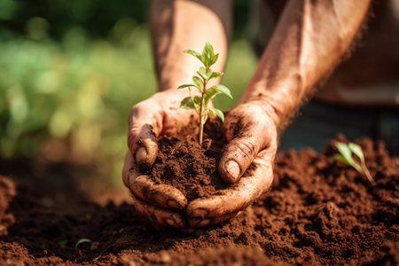 Farmer's Hand Inspecting Soil Health in an Organic Farm. AIの素材